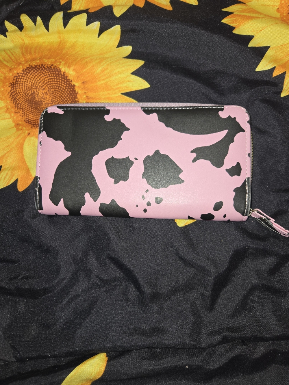 Pink and Black Cow Print Zip Wallet - Women